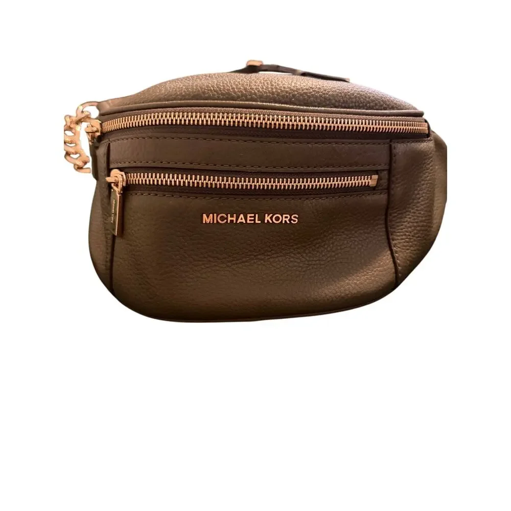 Michael Kors Mott Medium Belt Bag in an olive green pebbled leather finish
